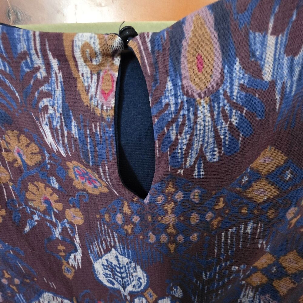 Weston Wear Dress Size Small Short Sleeve Blue Brown Print Ruffle Skater Tulle - Picture 9 of 9